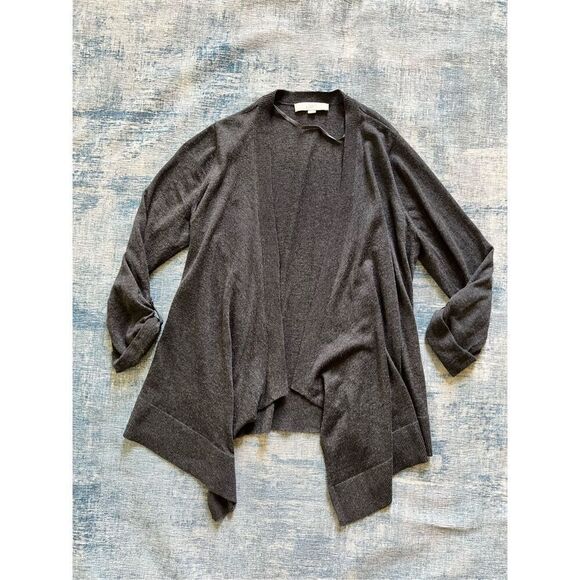 Ann Taylor Sweaters - Ann Taylor Loft Heathered Dark Charcoal Gray Open Front Cardigan Large